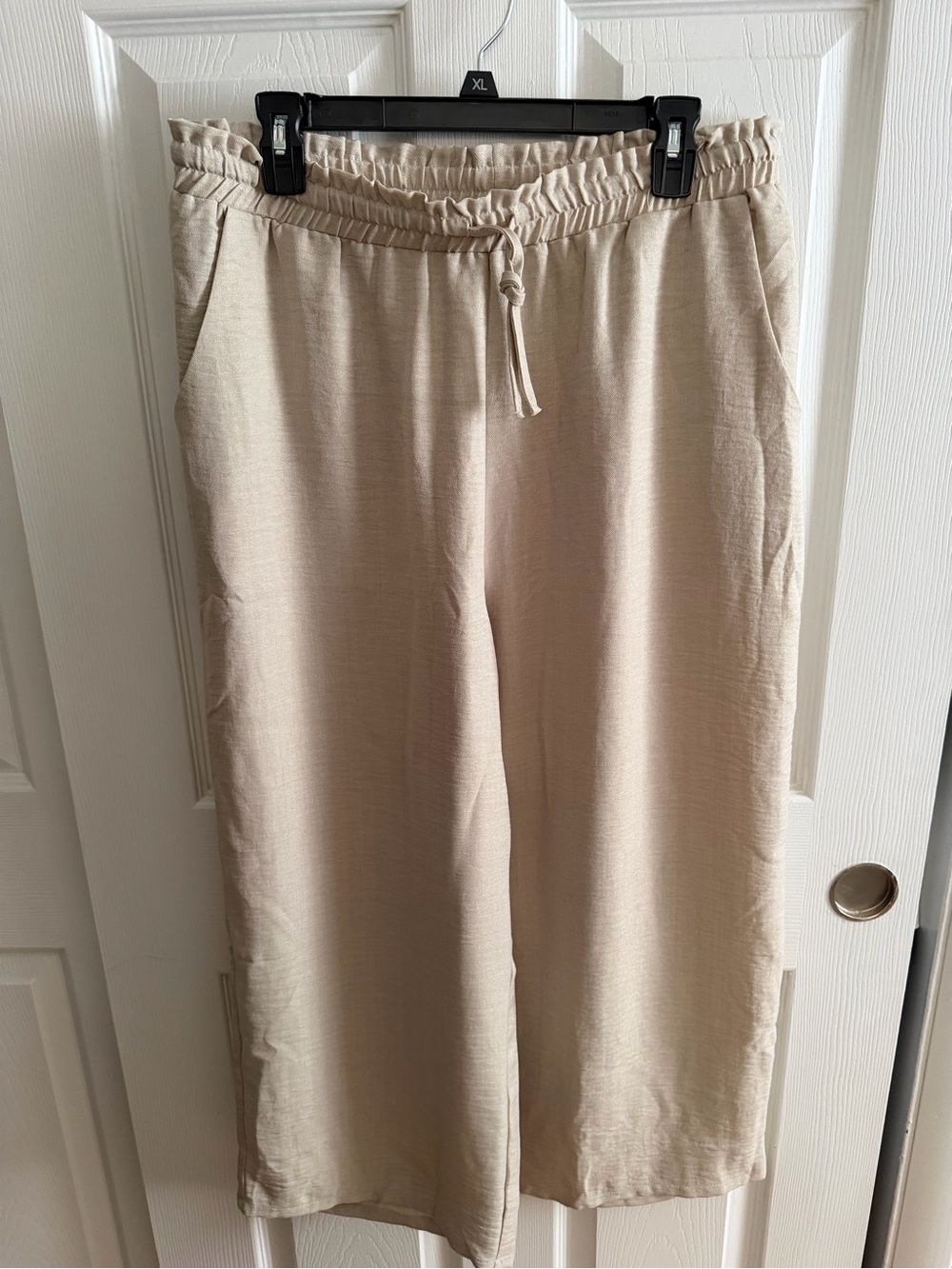 Beige Wide-Leg Drawstring pants